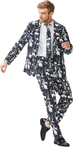 Vista 2 de Traje de Halloween para hombre, disfraz de fiesta para adultos, con diferentes estampados, 3 piezas, chaqueta fea y divertida para hombre, traje