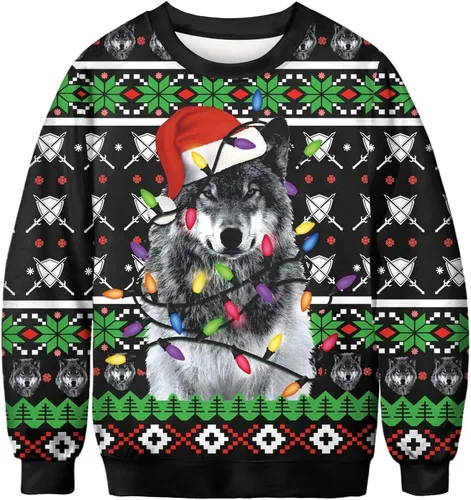 Vista 50 de Sudaderas de Navidad unisex con estampado 3D y cuello redondo, manga larga, suelta, suéter de Navidad