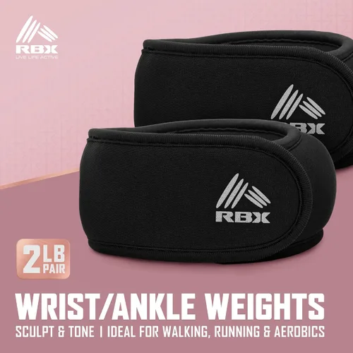 Vista 2 de RBX Juego de pesas para muñeca y tobillo (2 libras/1 libra cada uno), ajuste cómodo ajustable para entrenamiento y tonificación