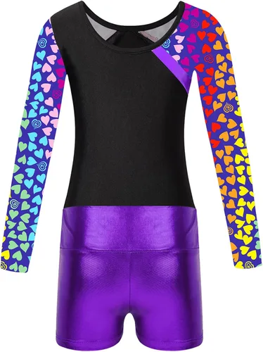 Vista 4 de Moily Leotardo de princesa con diamantes de imitación, manga larga, metálico, para gimnasia, danza, atletismo