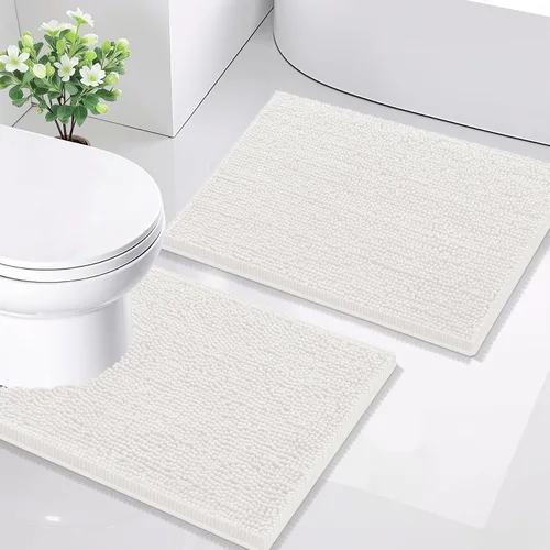 Vista 118 de Juego de alfombras de baño Smiry de 2 piezas, suave alfombra absorbente de chenilla y juego de alfombra en forma de U para inodoro, alfombra de baño