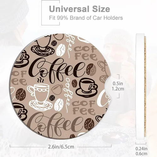 Vista 2 de TUBAMQ Posavasos de automóvil para portavasos de automóvil, paquete de 2 posavasos de cerámica absorbente de café, lindo soporte para tazas