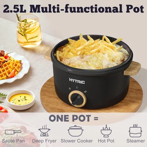 Vista 2 de Hytric Olla eléctrica eléctrica portátil de 2.5 litros con revestimiento antiadherente, cocina multifuncional para salteados, filetes, fideos, sopa