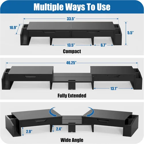 Vista 3 de Simple Houseware Soporte elevador de escritorio para monitor doble con 2 Negro