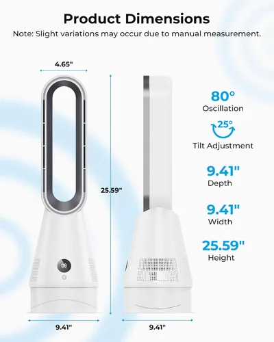 Vista 2 de Ventilador caliente y frío 2 en 1 sin aspas, calentador de espacio silencioso de 1600 W con control remoto, 8 velocidades, oscilación de 80°