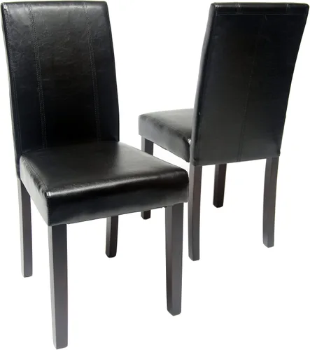 Vista 3 de Silla Parson de madera maciza con almohadilla de cuero, estilo urbano, juego de 2 unidades, de Roundhill, Madera, Negro