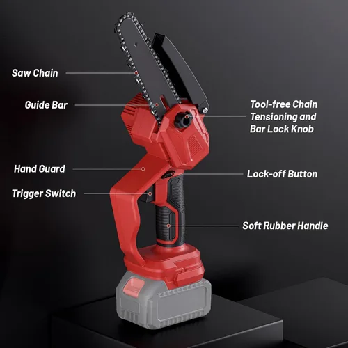 Vista 5 de Mini motosierra para batería Milwaukee M18, motosierra de poda inalámbrica sin escobillas de 6 pulgadas, mini motosierra a batería para corte