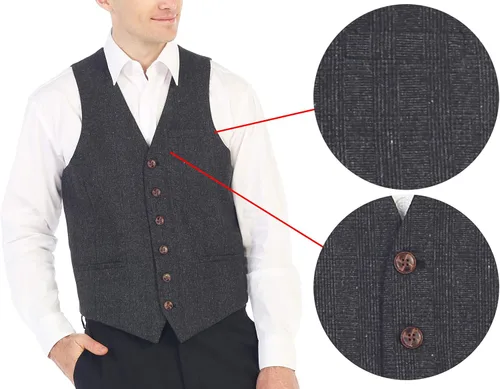 Vista 110 de Gioberti Chaleco de tweed formal de 6 botones para hombres