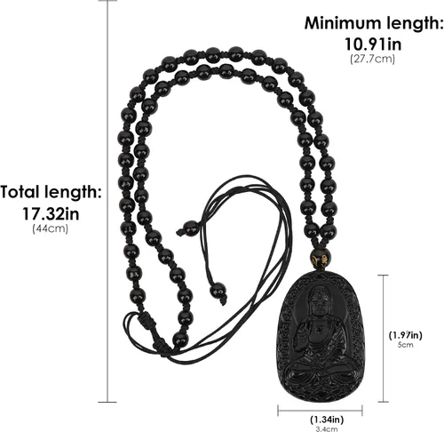 Vista 2 de Obsidian Guardian Buddha Amulet - Zodiac Feng Shui Necklace, symbolizing wisdom and wealth