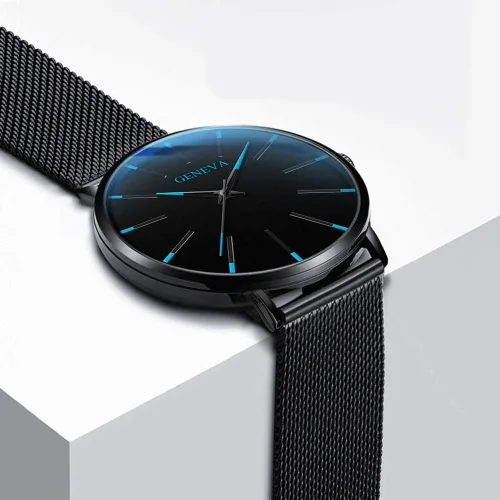 Vista 6 de Weicam Reloj de pulsera de cuarzo analógico con correa de malla simple para hombre, 6 piezas, Movimiento de cuarzo