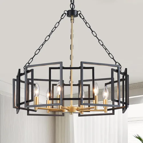 Vista 18 de XINGQI Modernas lámparas de araña para comedor, lámpara colgante rústica geométrica de granja de 31 cm, lámpara de techo de metal negro de 4 luces