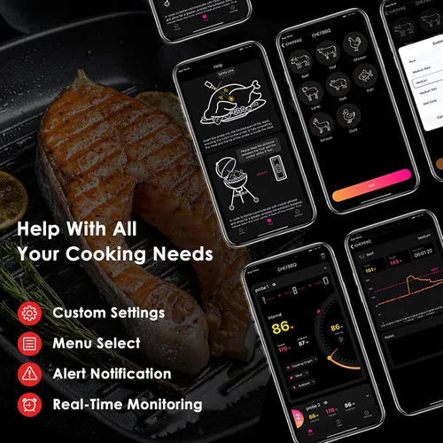 Vista 7 de Termómetro inalámbrico de doble sonda para carne, para asar a la parrilla, ahumar, barbacoa, termómetro inteligente habilitado con Bluetooth con 2