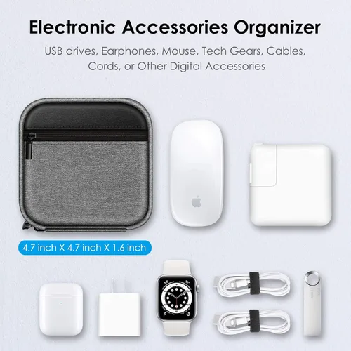 Vista 6 de FINPAC Funda de cargador para MacBook, pequeña bolsa organizadora Negro y gris