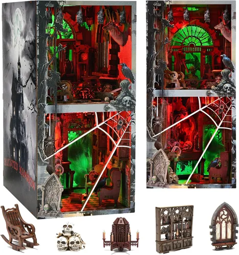 Vista 12 de fifijoy Kit de Rincón de Libros - Kit de Casa en Miniatura DIY para Adultos, Kit de Construcción de Casa Pequeña Cafetería Retro de los años 50