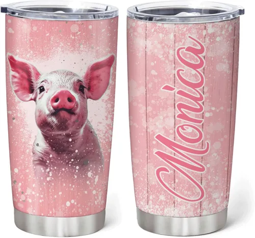 Vista 9 de Hyturtle Regalos personalizados para los amantes de los cerdos – Pigs Are My Spirit Animal vaso de acero inoxidable con nombre personalizado de 20