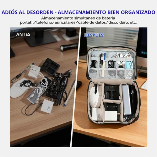 Vista 3 de Bolsa organizadora de cables, funda de viaje para accesorios electrónicos, bolsa de almacenamiento impermeable de doble capa para cargador, cable