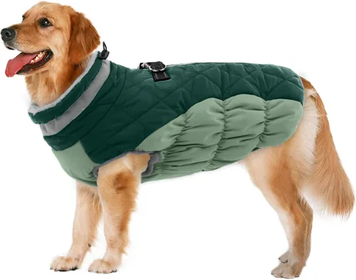 Vista 49 de Lelepet Abrigo cálido para perro, abrigo de invierno para perro, chaqueta impermeable para perros con arnés integrado reflectante de forro polar