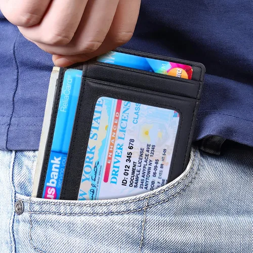 Vista 3 de Kinzd Cartera delgada y minimalista de cuero RFID con bolsillo frontal para hombre