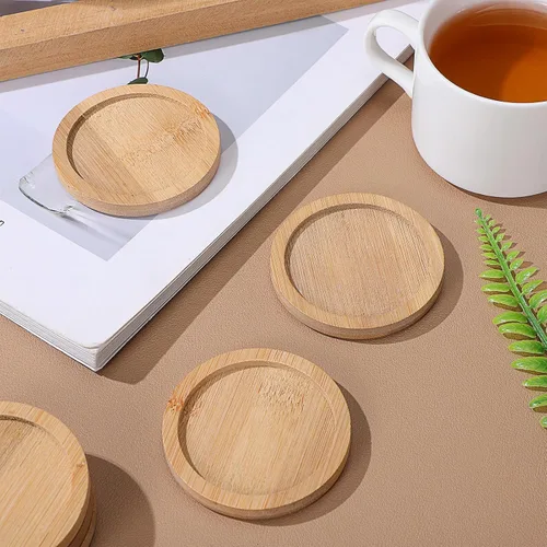 Vista 5 de 6 posavasos de bambú con aislamiento térmico almohadillas de taza para el hogar, posavasos antideslizantes para bebidas, tapete de bambú redondo
