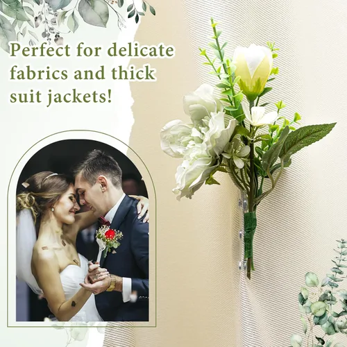 Vista 4 de Waydress 10 pares de imanes florales para boutonniere pequeños, pines de ramillete fijos, imanes para gemelos, broches, flor adhesiva para boda
