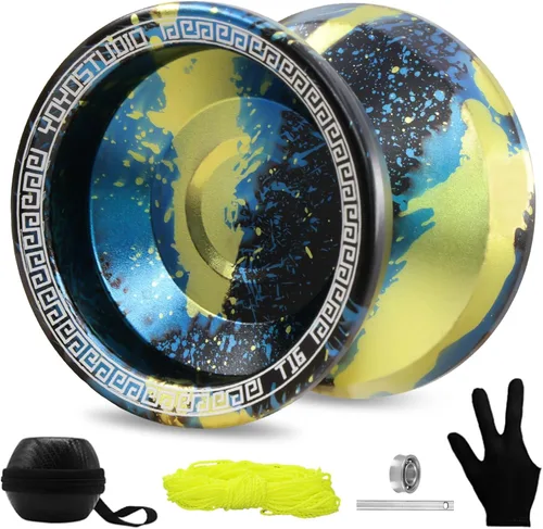 Vista 13 de YOYOSTUDIO Yoyo P1 Crystal Black & T16 Negro Verde Púrpura, Yoyos profesionales de doble propósito, paquete de 2, Yoyo sensible para niños de 8 a 12