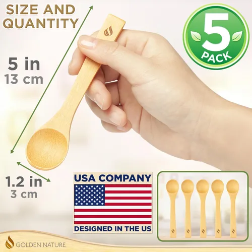 Vista 4 de Juego de cucharas de bambú (5 unidades), cucharaditas de cocina pequeñas, pequeñas cucharas de madera perfectas para azúcar, especias, condimentos