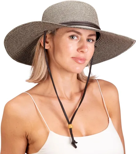 Vista 2 de Sloggers Sombrero de sol trenzado de ala ancha para mujer con cordón de viento, protección solar máxima UPF 50+ Salvia