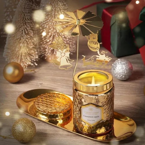 Vista 6 de Velas perfumadas giratorias de Navidad, velas de manzana y canela, regalos de Navidad para ella, mamá, hermana, esposa (5 onzas)