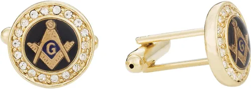 Vista 2 de Cuff-Daddy Gemelos masónicos de cristal dorado para hombre con caja de presentación, gemelos franceses de diseño único, accesorios para camisa