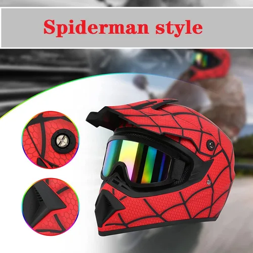 Vista 3 de Casco de motocross, casco de motocross, casco todoterreno BMX MX ATV con gafas unisex para jóvenes y niños, aprobado por DOT/FMVSS 218