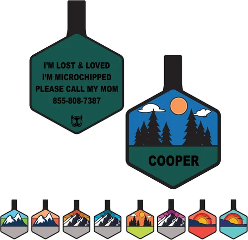 Vista 12 de Placa de identificación silenciosa personalizada con 5 líneas de identificación de mascotas de silicona duradera y grabada profundamente, diseño