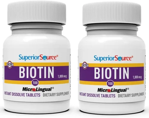 Vista 10 de Superior Source Biotina 1000 mcg. Tabletas microlingües de disolución rápida bajo la lengua, 100 unidades, apoya el crecimiento saludable