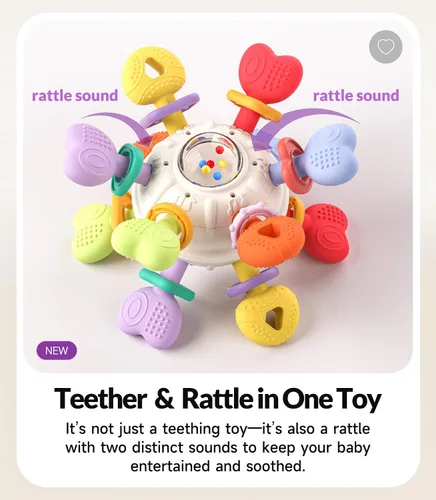 Vista 8 de Infinno Montessori Silicone Teething Toys with Rattle, Babies 0-12 Months