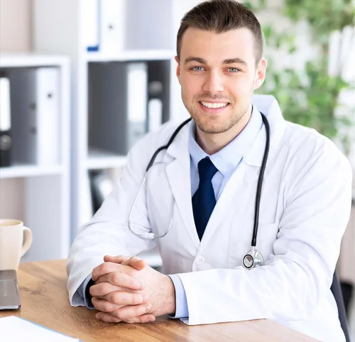 Vista 5 de NY Threads Abrigo de laboratorio profesional para hombres, abrigo médico largo de polialgodón de manga completa