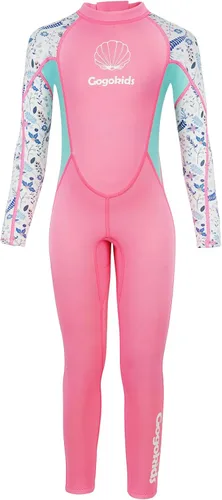 Vista 6 de Gogokids Traje de neopreno de manga larga de 0.098 pulgadas para niños y niñas, con protección UV 50+ y cremallera trasera, cálido traje completo