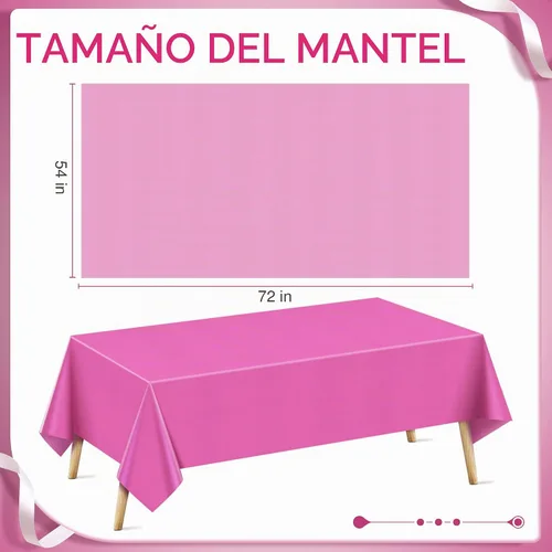 Vista 2 de 4 Piezas Mantel Rectangular Serie Rosa y Naranja, 54x72 pulgadas Color Sólido Impermeable y A Prueba de Derrames Cubierta de Mesa de Plástico Serie