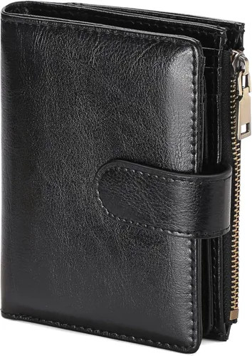 Vista 22 de GAEKEAO Cartera pequeña de cuero vegano con bloqueo RFID plegable para mujer, tarjetero compacto con bolsillo con cremallera y ventana