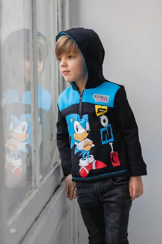 Vista 2 de SEGA Sonic the Hedgehog - Sudadera con capucha de forro polar con media cremallera para niños pequeños a grandes