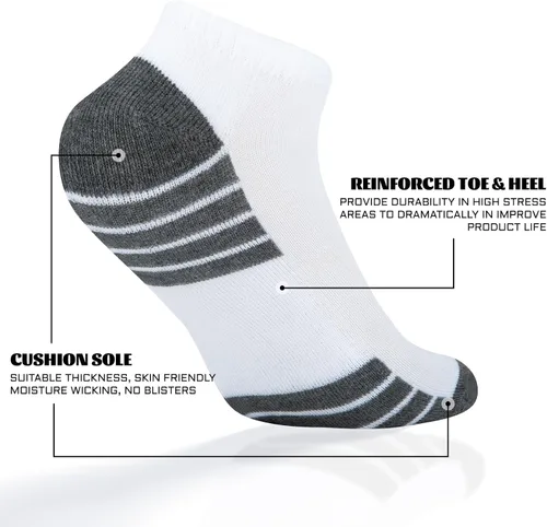 Vista 4 de Heatuff Paquete de 10 calcetines tobilleros de corte bajo para hombre con cojín, calcetines deportivos transpirables y casuales.