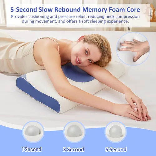 Vista 3 de Almohada cervical para el cuello, almohadas refrescantes ultrafinas para aliviar el dolor de cuello, hombros, espuma viscoelástica ergonómica
