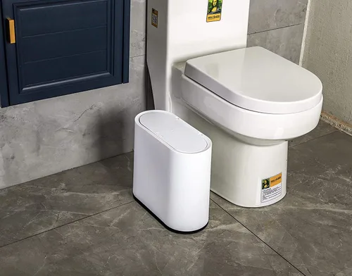 Vista 7 de KLGO Basurero de plástico delgado de 10 litros con tapa, canasta de basura de doble barril de 2.4 galones, contenedor de basura rectangular