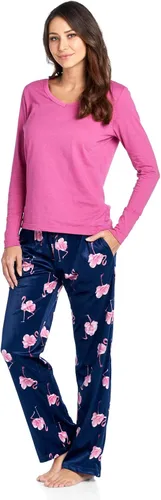Vista 2 de Conjunto de pijama Ashford & Brooks para mujer de algodón con manga larga parte superior con pantalones de forro polar