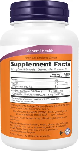 Vista 2 de NOW Supplements, CLA (ácido linoleico conjugado) 800 mg, aceite nutricional, 90 cápsulas blandas