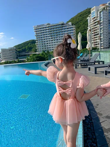 Vista 3 de Nomi&Me Traje de baño para niña pequeña, traje de baño de una pieza, vestido de tutú de sirena de princesa, falda de natación