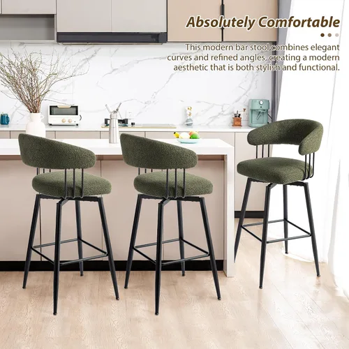 Vista 8 de Glitzhome Juego de 2 taburetes de bar giratorios de 31.5 pulgadas de altura de asiento, modernos taburetes de bar de tela verde cazador de mediados