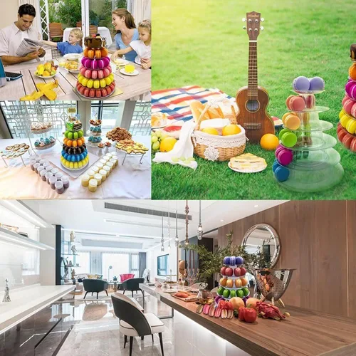 Vista 6 de Torre de macaron de 6 niveles, estante redondo de plástico para macarrones, soporte de postre transparente para tartas, soporte de donas para baby