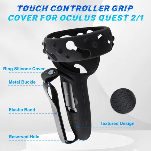 Vista 4 de TechKen Empuñaduras de control de apertura de batería compatibles con accesorios Quest 2, empuñaduras Oculus Quest 2 con correas ajustables