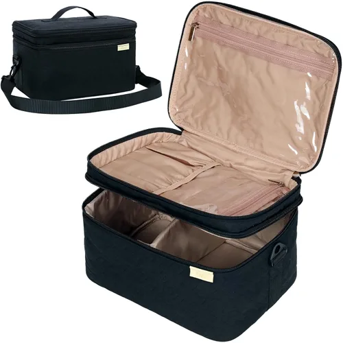 Vista 9 de NISHEL Bolsa de Maquillaje de Viaje Grande de Doble Capa para Mujeres, Estuche Cosmético, Organizador para Accesorios de Tamaño de Viaje, Botellas