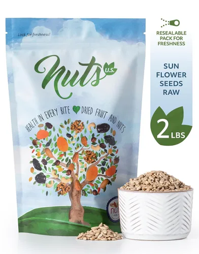 Vista 2 de NUTS U.S. - Granos de girasol Crudos Una rica fuente de proteínas Cultivado en Estados Unidos y empaquetado en bolsas resellables (2 libras)
