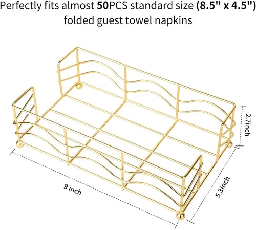Vista 2 de Servilletero dorado para baño, elegante servilletero dorado para servilletas de papel desechables de baño, bandeja resistente para toallas
